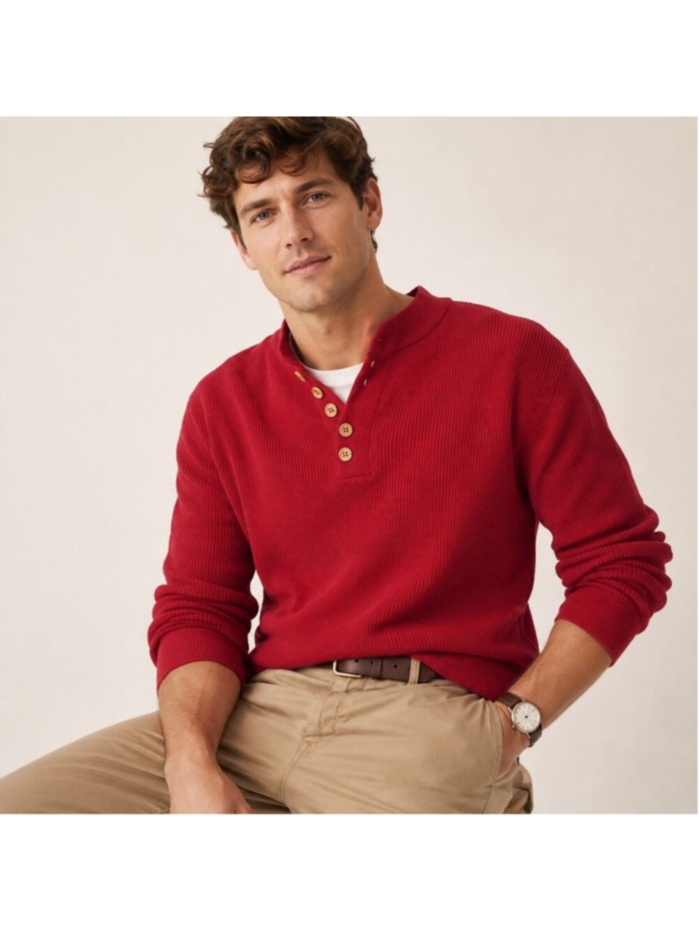 Vintage Eddie Bauer Button Fisherman Henley Chunky Cotton Sweater XLT